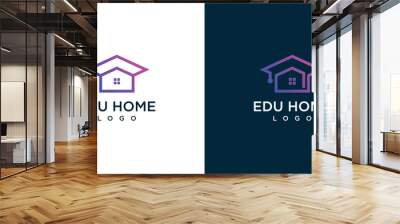 College, Graduate Cap, Campus, Education Logo Designs. Home Architecture Study with Lineart Outline Style Logo Designs Vector Illustration. Wall mural