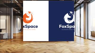 Creative Fox Space Logo. Fox and Rocket Launch in the Tail with Modern Style. Wolf Fox Logo Icon Symbol Vector Design Template. Wall mural