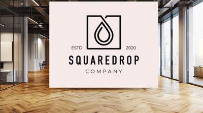 logo for company. water drop oil gas with square line art outline icon vector illustration Wall mural