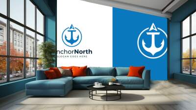 Simple Anchor North Logo. Anchor and North Arrow, Compass with Minimalist Style. Marine Nautical Logo Icon Symbol Vector Design Inspiration. Wall mural