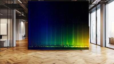 Equality city concept. Panorama colorful night city. Rainbow colors. LGBT concept. Wall mural