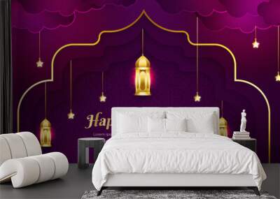 gold and purple luxury eid al fitr islamic background with decorative ornament pattern Premium Vector Wall mural