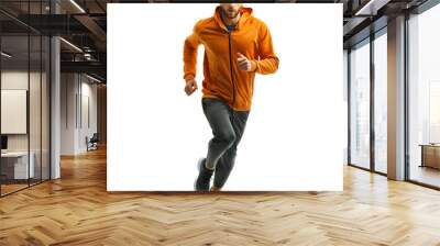 Athletic man in casual clothing running on transparent background Wall mural