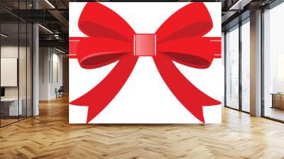 Bright red bow on ribbon displaying embellishments. Wall mural