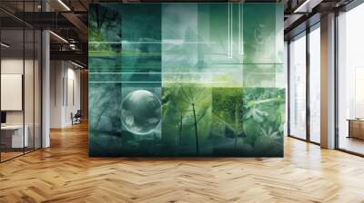 Ecological environment and energy concept in which technological visuals and molecular symbols are explained together. Wall mural