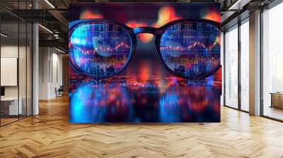 Futuristic eyeglasses with digital data visualization concept Wall mural