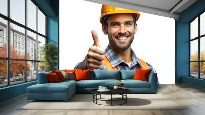 Smiling Construction Worker Giving a Thumbs-Up in Safety Gear With Transparent Background Wall mural