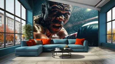 The face of a boxer who deftly dodges a punch, eyes locked on his opponent. Wall mural