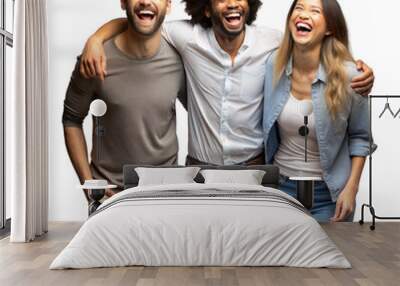 Three Friends Laughing Together Arm in Arm on a Transparent Background Wall mural