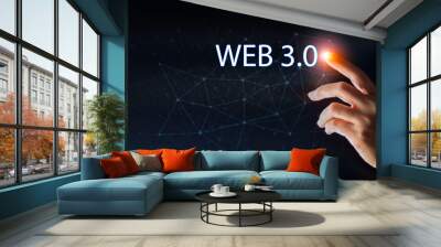 decentralized technology Web 3.0 concept, important infrastructure, Blockchain, Metaverse, Cutting-Edge Technology, hand Touching web 3.0 Icon On background of decentralized big data network. Wall mural