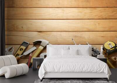 tools on wood planks Wall mural