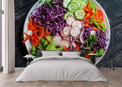 Seasonal crispy fresh raw vegetable salad. Vegetarian, diet food concept Wall mural