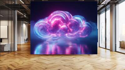 Cloud shape with illuminated dots and lines. Visual data infographics design. Science technology. Digital Data. Analysis of information. Cloud data storage technology, AI. Big data visualization. Wall mural