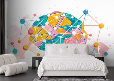 Abstract Colorful Brain Connectivity Network Illustration Wall mural