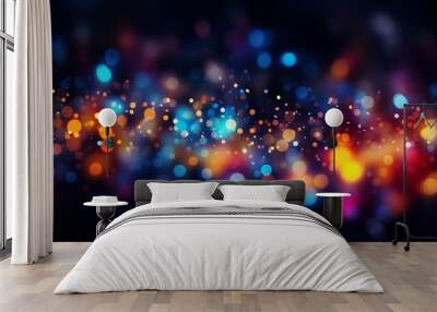 Abstract Colorful Neon bokeh Christmas texture. Sparkling blur holiday City light. Christmas new year eve blurred background. Disco music bright glow design. Wall mural