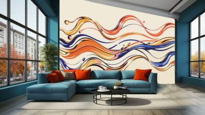 Abstract Colorful Wavy Line Art on Beige Background Wall mural