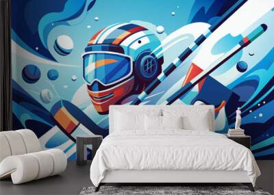 Futuristic Skiing Adventure: Dynamic Action Illustration Wall mural