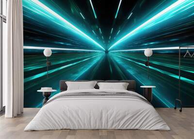 Abstract image of speed motion light green on a dark background. High quality photo Wall mural