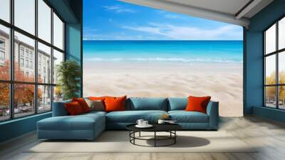 Beautiful white sand beach and tropical sea. Summer vacation background. Copy space. Wall mural