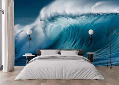 Blue ocean wave. Big waves breaking on an reef along. High quality photo Wall mural