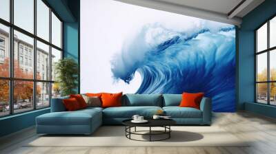 Blue sea wave with white foam isolated on white background. High quality photo Wall mural