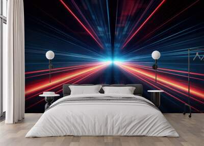 Futuristic speed motion with blue and red rays of light abstract background Wall mural