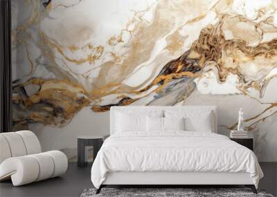 Marble white black gold abstract background of marble liquid ink art painting on paper. Wall mural