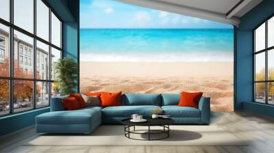 Tropical beach with sand and turquoise seascape background. Wall mural