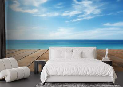 Wooden deck and ocean seascape background. High quality photo Wall mural