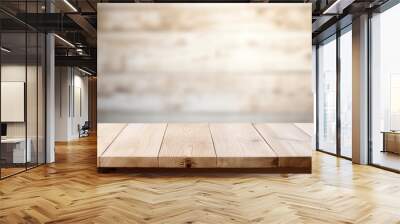 Wooden table top on blurred wooden wall background - can be used for display or montage your products. High quality photo Wall mural