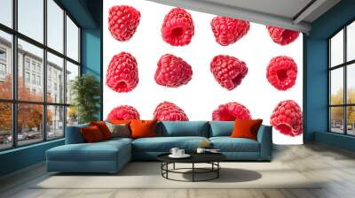  Fresh raspberry collection isolated on transparent background Wall mural