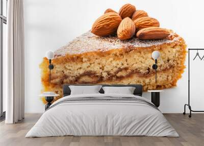  Slice of sweet almond cake isolated on white background Wall mural