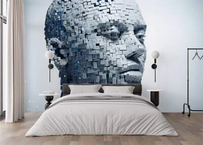 3d image of human head created from blocks  in the style of futuristic digital art Wall mural