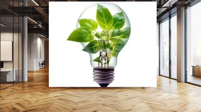 3d light bulb with plant inside, eco concept isolated on transparent background Wall mural