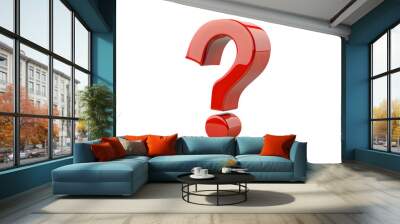 3D red question mark isolated on transparent background Wall mural