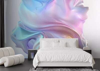 3D render of fluid, liquid shape with iridescent pastel color isolated on on white background	 Wall mural