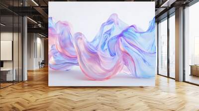 3D render of fluid, liquid shape with iridescent pastel color isolated on on white background Wall mural