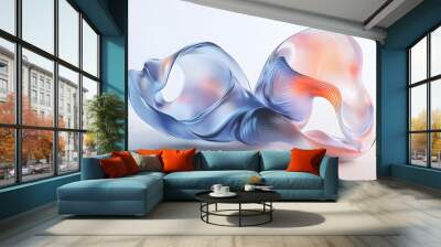 3D render of fluid, liquid shape with iridescent pastel color isolated on on white background Wall mural