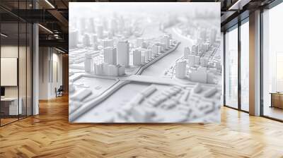 3d render of white map scene with city roads buildings top view isometric perspective Wall mural