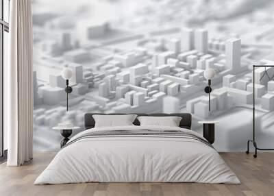 3d rendering of white map scene with city roads buildings top view isometric perspective Wall mural