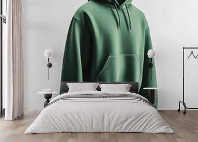 A green hoodie sweatshirt floating in the air mock up, isolated on white background Wall mural