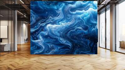 Abstract blue and white liquid swirl pattern. Wall mural