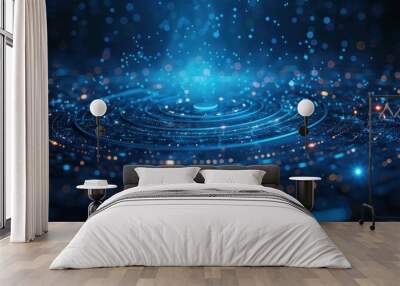 Abstract blue particle swirls in dark backdrop Wall mural