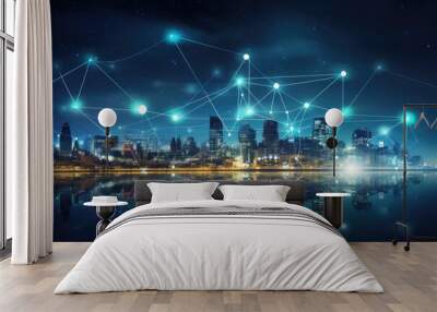 Abstract city with dots and lines Wall mural