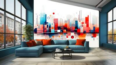 Abstract cityscape colourful vector line art Wall mural