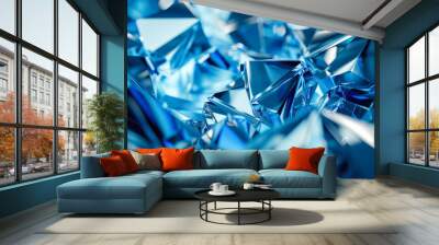 Abstract crystal blue shapes with shallow depth Wall mural