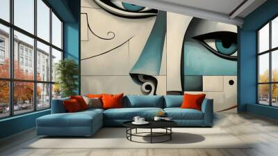 abstract human face painting, digital artwork in picasso style Wall mural