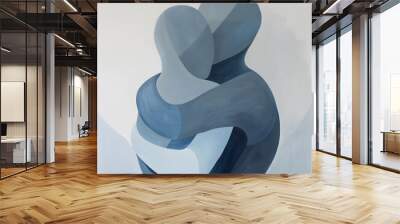 Abstract painting of two blue silhouettes holding each other. Wall mural