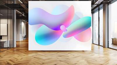 Abstract vector shapes in glowing holographic gradient purple, blue, pink and green background Wall mural