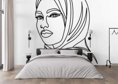 Arab woman in a modern one line style. Wall mural